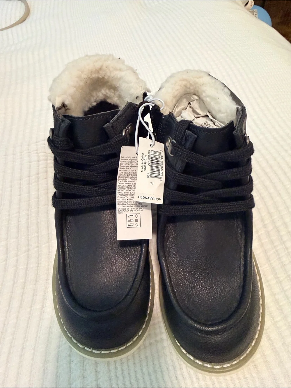 Old Navy Black Lace-Up Faux Shearling Boots